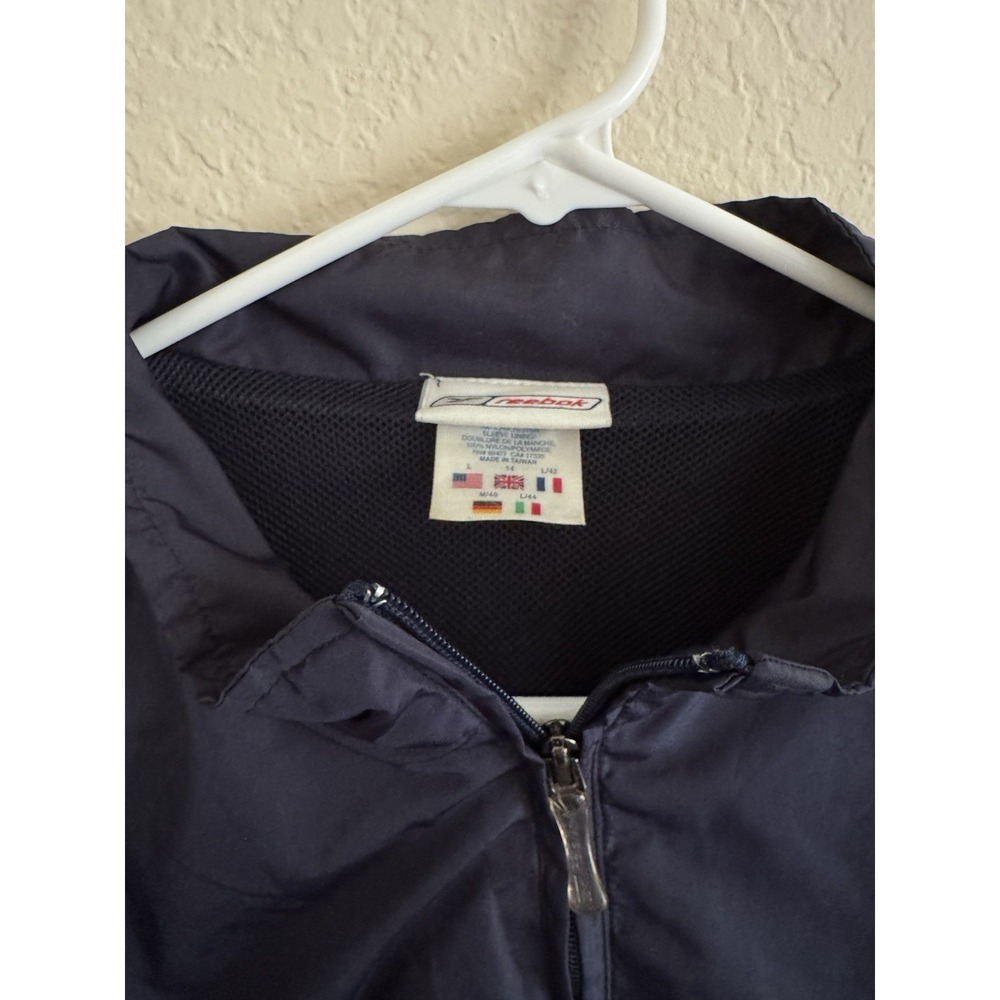 Vintage Reebok Windbreaker Jacket Men Large Navy Blue Mesh Lined Water Resistant - Picture 6 of 13